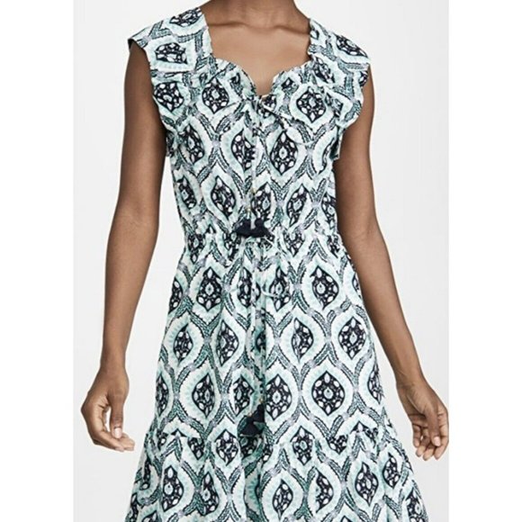 Figue Gianna Mini Dress sz XS green white ruffle tassel - Picture 2 of 8